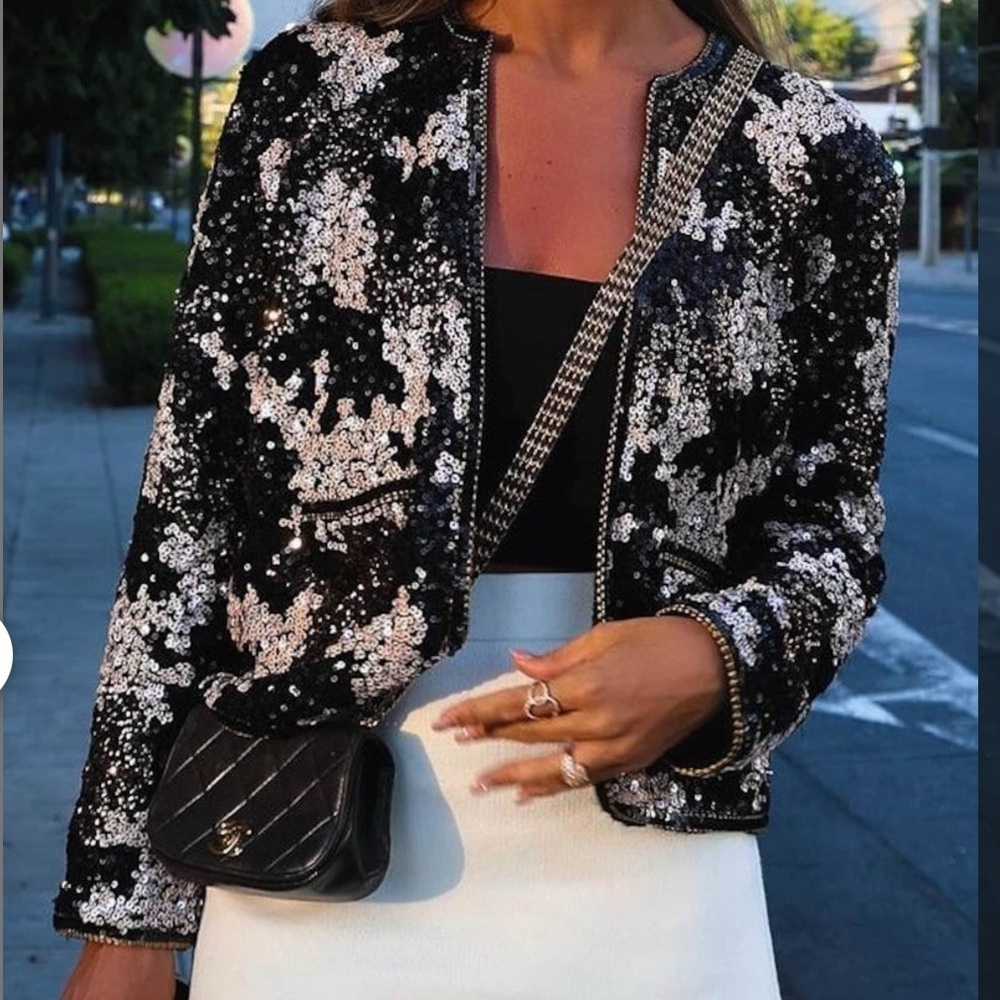 🤍 OPEN FRONT SEQUIN JACKET NWT - image 3